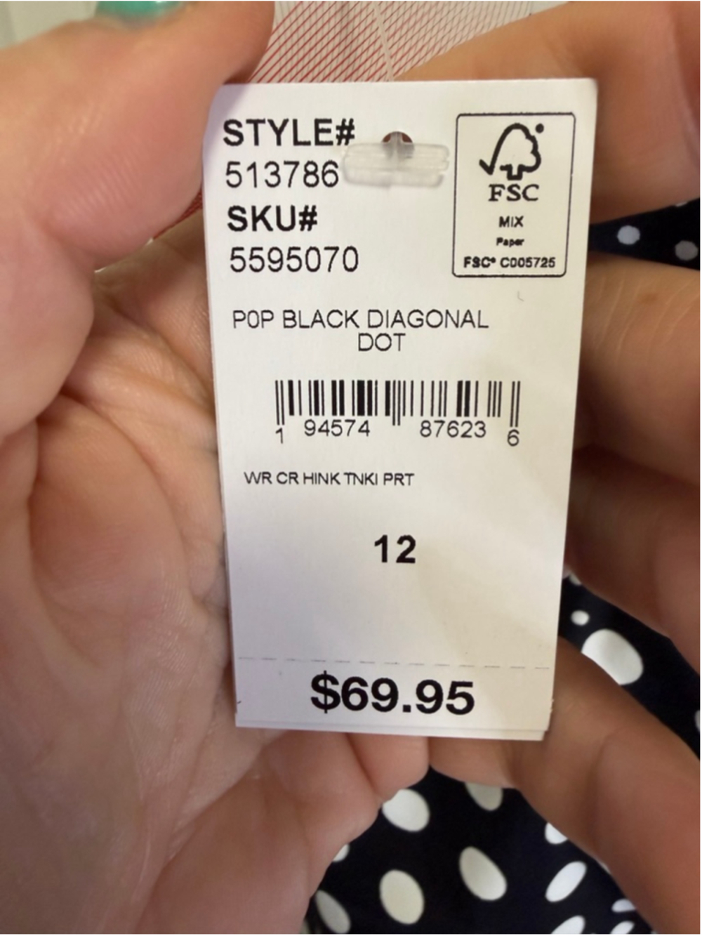 Lands’ End High Neck Tankini Top Size 12 Black White Polka Dot UPF 50 NWT - Picture 6 of 9